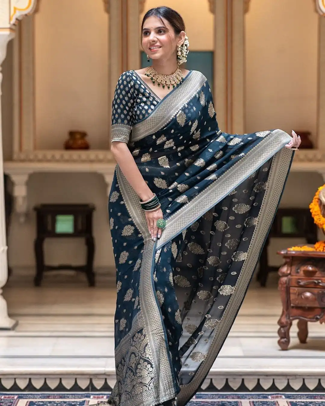 KPR 190 Navy Blue Soft Lichi Silk Jacquard Work Saree with Designer Work Wedding, Party, Festive, Events, Deal ₹1399. Delivery 4-6 Working Days. Shop now. | Sarees, Bollywood Sarees, Creative Sarees, Designer Sarees, Embroidered Sarees, Ethnic Saree, Modern Digital sarees, Party Wear Sarees