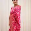 Pink Lichi Silk Lace Border Work Saree