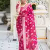 Pink Soft Lichi Silk Jacquard Work Saree