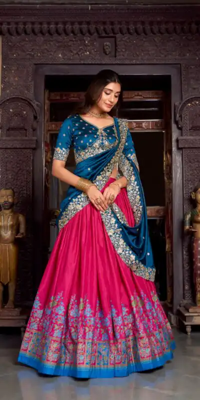 LNB 1238 Pink Color Tasar Silk Printed With Foil Work Lehenga Choli Festive Party Wedding, Events etc. Delivery 4-6 Working Days @2999/- | Lehenga, Bollywood Lehenga, Creative Lehenga, Designer Lehenga, Embroidered Lehenga, Party Wear Lehenga