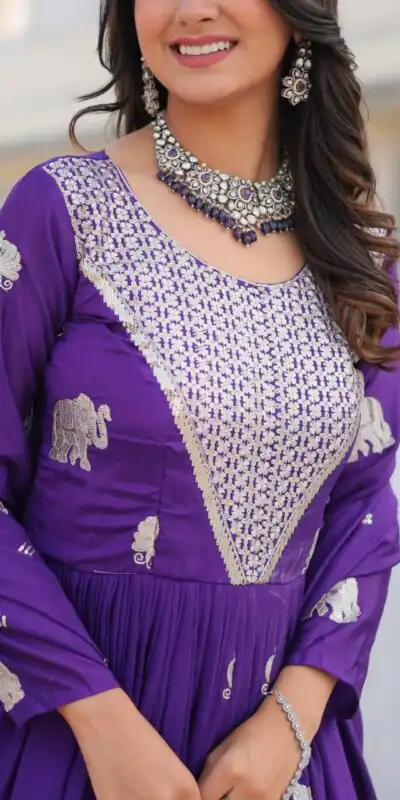 Ram 062 Purple Fox Georgette Gown Perfect for Wedding, Party, Family Gatherings, Durga Puja, Eid – . Festive Deal ₹1799. Delivery 4-6 Working Days. Shop no | Gowns, Bollywood Gowns, Creative Gowns, Designer Gowns, Embroidered Gowns, Party Wear Gowns