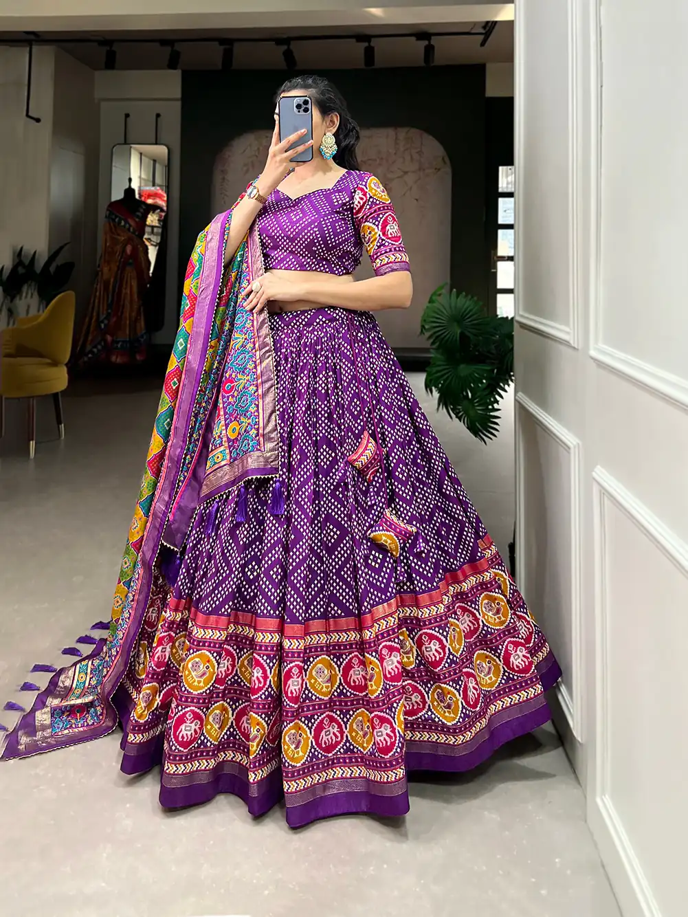 LNB1687 Purple Color Lehenga : Tussar Silk Blouse : Patola Print Work : Foil Work Traditional Wear, Festive, Wedding, Events @2799/- | Lehenga, Bollywood Lehenga, Creative Lehenga, Designer Lehenga, Embroidered Lehenga, Party Wear Lehenga