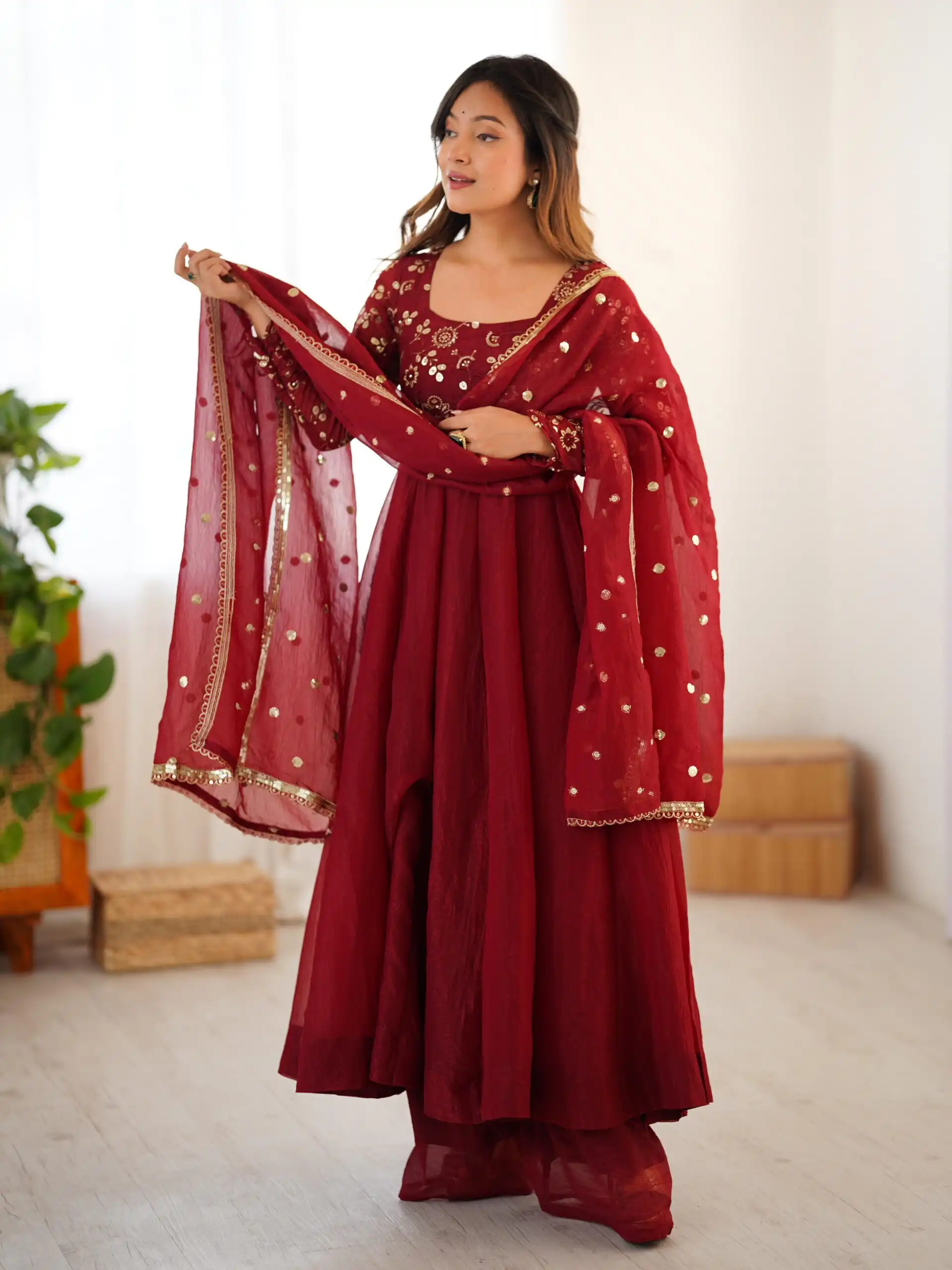 SRK 5290 Red Crunchy Silk Gown Perfect for Wedding, Party, Pongal, Traditional Day, Reception – . Get it for ₹1999. Delivery 4-6 Working Days. Shop now. | Gowns, Bollywood Gowns, Creative Gowns, Designer Gowns, Embroidered Gowns, Party Wear Gowns