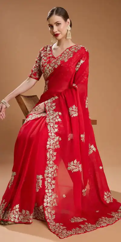 BT 1301 Red Rangoli Silk Saree with Sequins Work & Embroidery Work. Now at just ₹1999. Delivery 4-6 Working Days. Shop now. | Sarees, Bollywood Sarees, Creative Sarees, Designer Sarees, Embroidered Sarees, Ethnic Saree, Modern Digital sarees, Party Wear Sarees