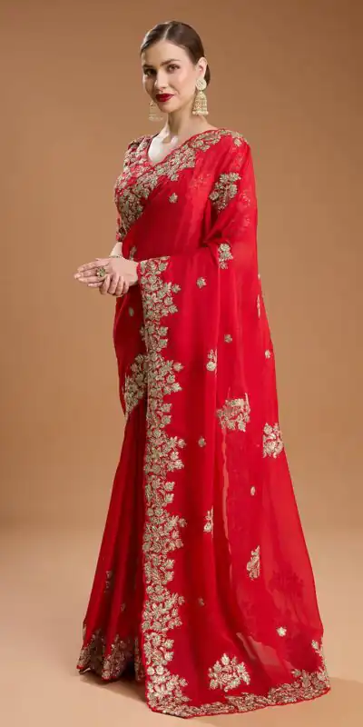 BT 1301 Red Rangoli Silk Saree with Sequins Work & Embroidery Work. Now at just ₹1999. Delivery 4-6 Working Days. Shop now. | Sarees, Bollywood Sarees, Creative Sarees, Designer Sarees, Embroidered Sarees, Ethnic Saree, Modern Digital sarees, Party Wear Sarees