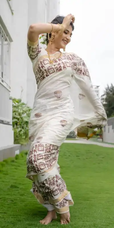 BT 428 White Soft Linen Cotton Saree with Digital Print & Lace Work. Festive Deal ₹1449. Delivery 4-6 Working Days. Shop now. | Sarees, Bollywood Sarees, Creative Sarees, Designer Sarees, Embroidered Sarees, Ethnic Saree, Modern Digital sarees, Party Wear Sarees