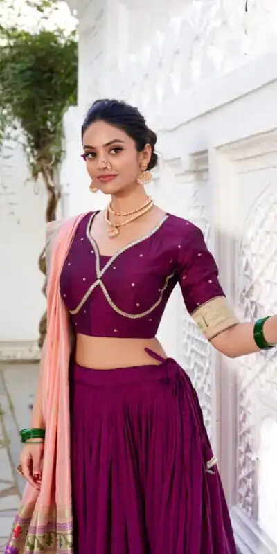 LNB 2016 Wine Color Vichitra Silk Plain with Paithni lace border Lehenga Choli Wedding, Party, Festive, Events Etc. Delivery 4-6 Working Days Rs 2999 | Lehenga, Bollywood Lehenga, Creative Lehenga, Designer Lehenga, Embroidered Lehenga, Party Wear Lehenga