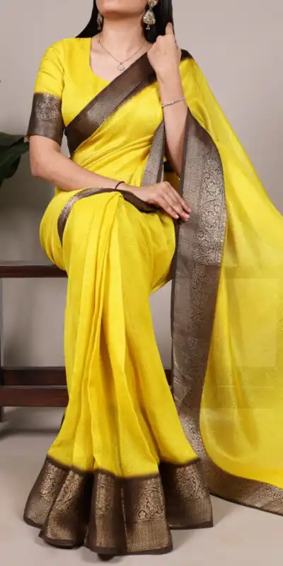 YNF 7910 Yellow in Color Marsh Mello Zari Work Saree . Wedding, Party, Festive Festive Deal ₹1449. Delivery 4-6 Working Days. Shop now. | Sarees, Bollywood Sarees, Creative Sarees, Designer Sarees, Embroidered Sarees, Ethnic Saree, Modern Digital sarees, Party Wear Sarees