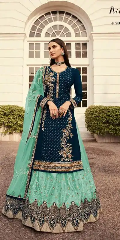 Navy Blue Georgette Embroidery Stone Work Lehenga Choli