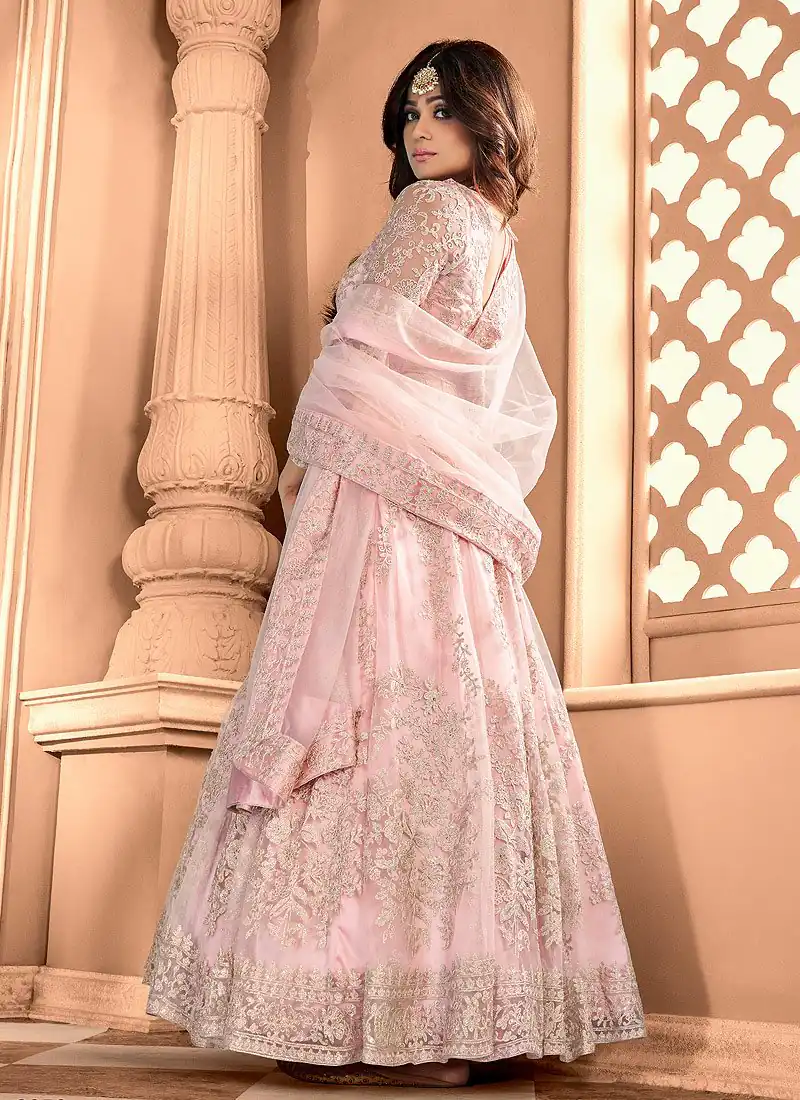 Peach Heavy Net Embroidery Work Salwar Suit - Image 3