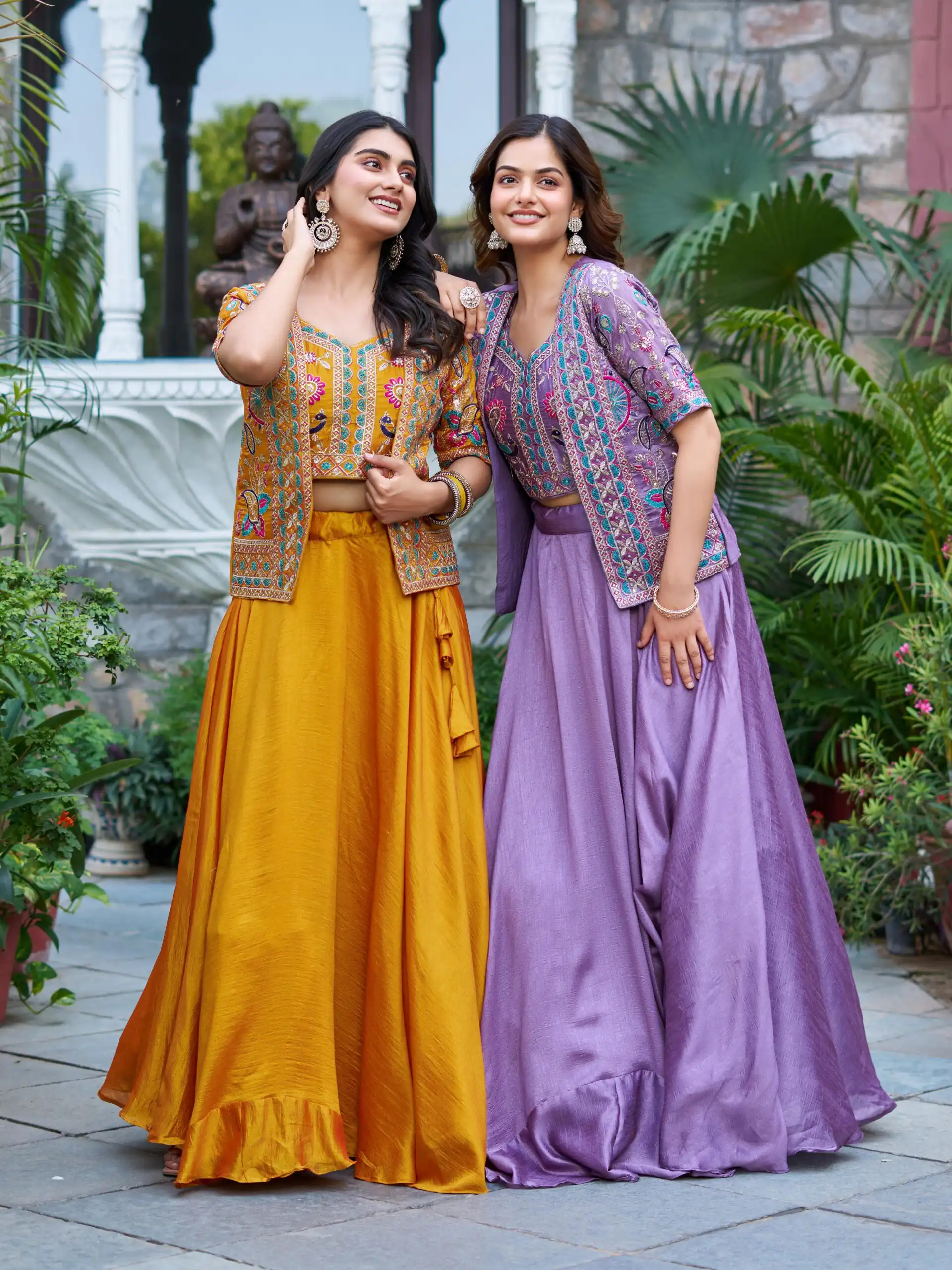 Lavender Vichitra Embroidery Thread Work Lehenga Choli - Image 4