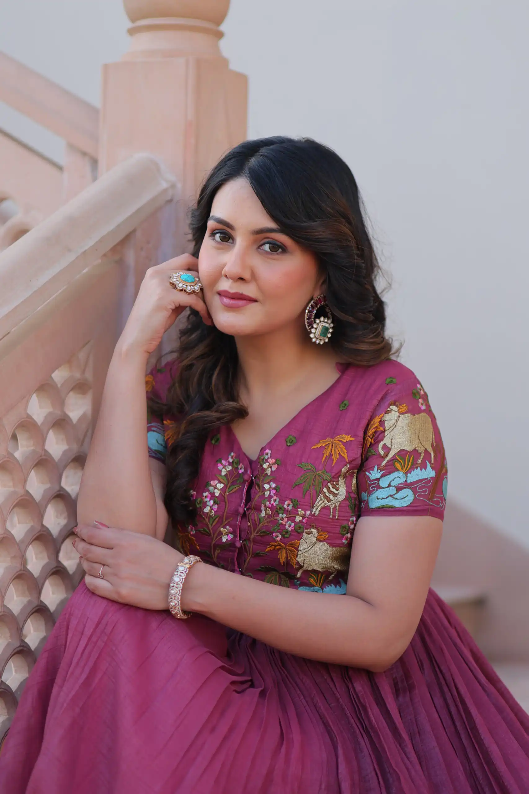 Onion Silver Crunchy Embroidery Work Gown - Image 2