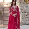Red Faux Blooming Embroidery Zari Work Gown