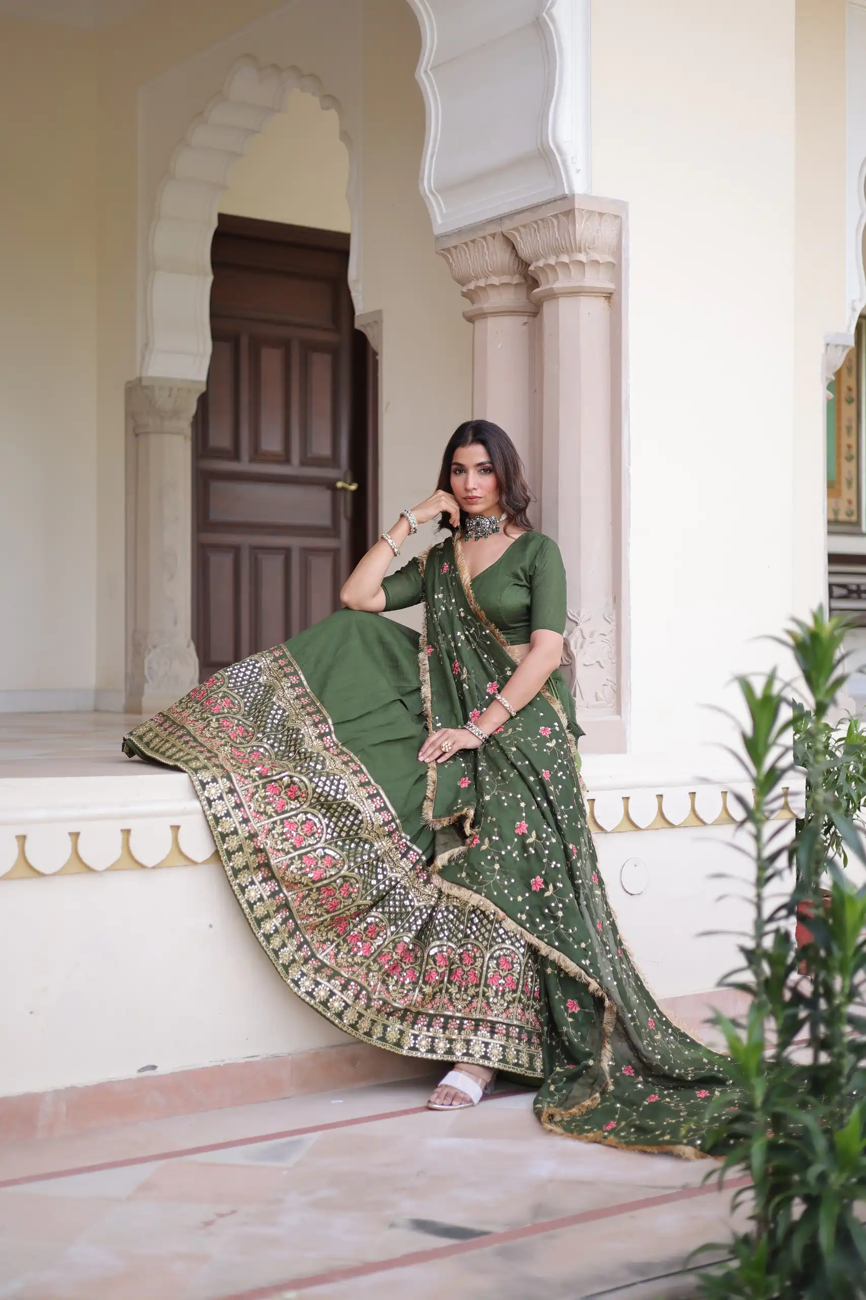 Green Vichitra Silk With Embroider Lehenga Choli - Image 6