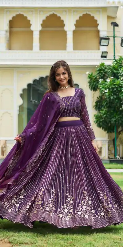 Purple Fox Georgette Sequence Work Lehenga Choli