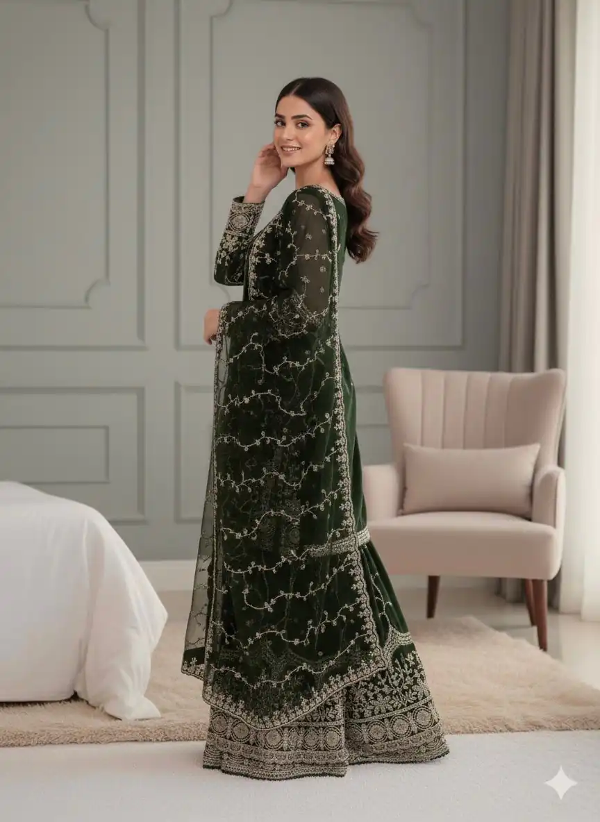 Green Fendy Silk Embroidery Work Salwar Suit - Image 5
