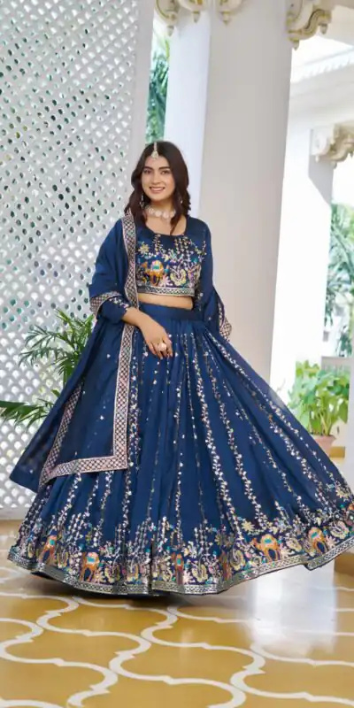 Navy Blue Vichitra Embroidery Work Lehenga Choli