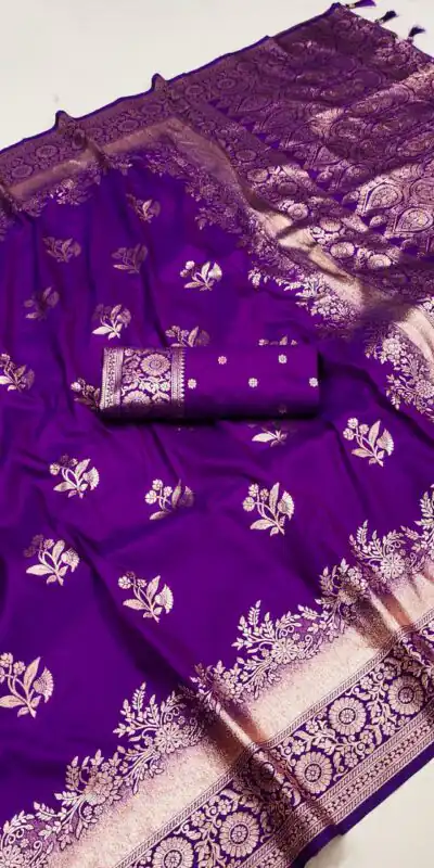 Purple Banarasi Silk Weaving Lace Zari Work Saree