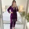 Purple Velvet Embroidery Mirror Work Salwar Suit