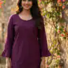 Wine Rayon Chikan Work Kurti