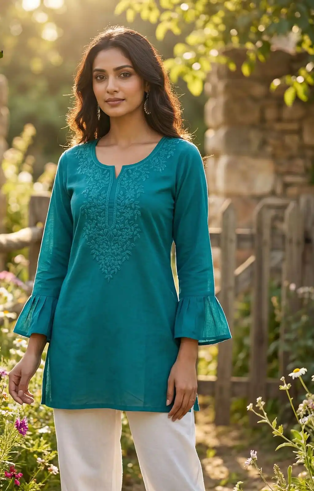 Rama Rayon Chikan Work Kurti