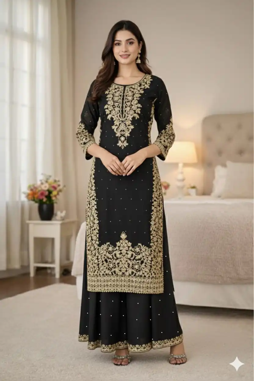 Black Organza Silk Embroidery Work Salwar Suit - Image 3