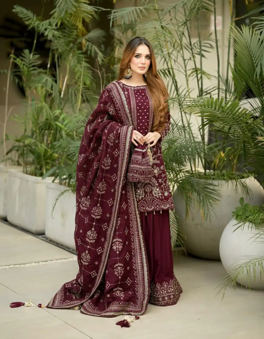 Maroon Crush Georgette Sequence Work Salwar Suit