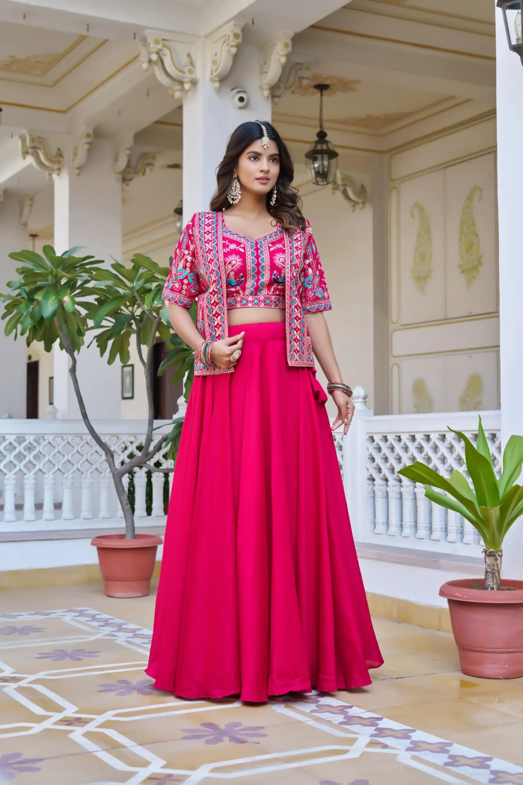 Pink Vichitra Embroidery Thread Work Lehenga Choli