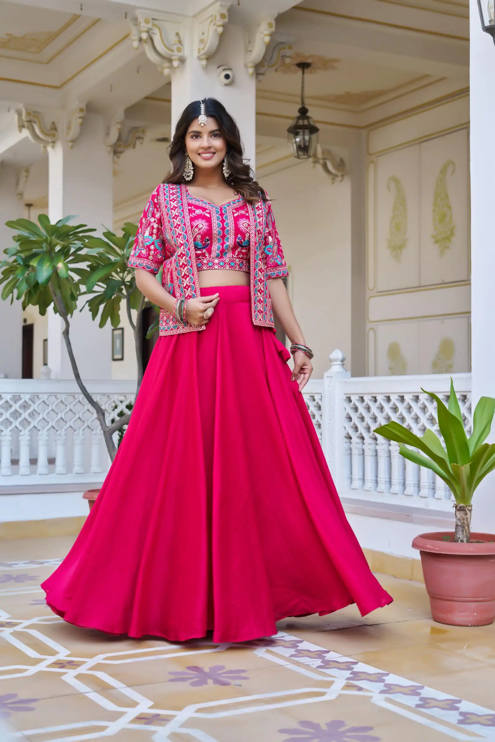 Pink Vichitra Embroidery Thread Work Lehenga Choli - Image 2