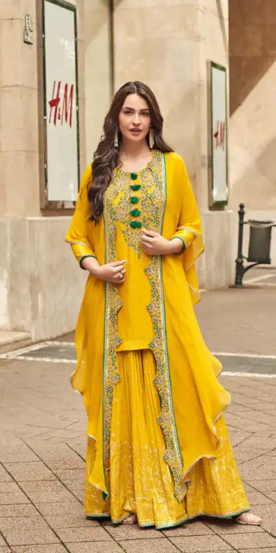 Yellow Georgette Embroidery Lace Work Salwar Suit