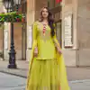 Lime Yellow Georgette Embroidery Lace Work Salwar Suit