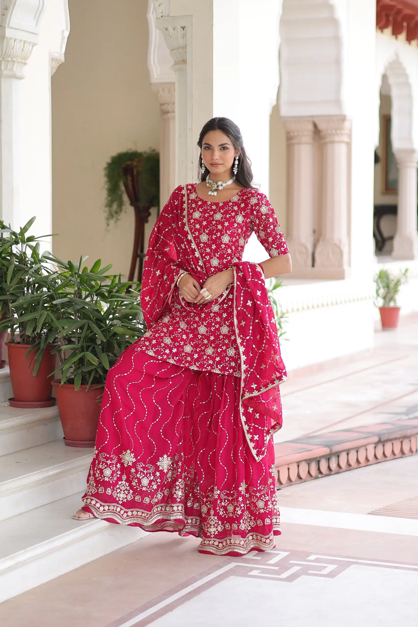 Pink Georgette Embroidery Sequins Work Salwar Suit - Image 3