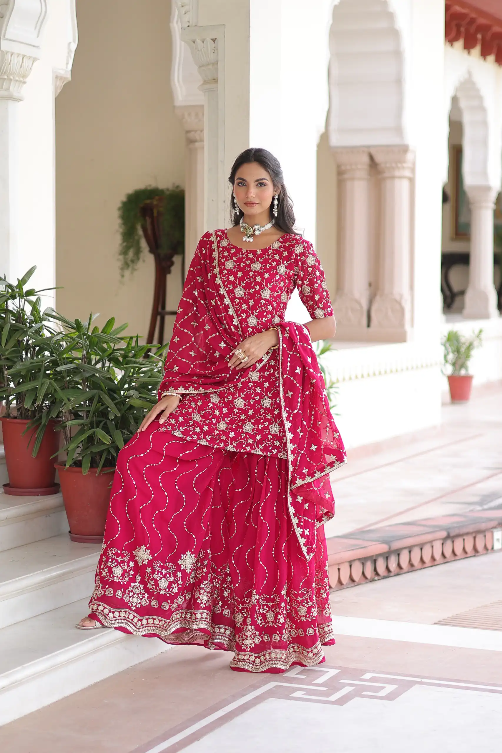 Pink Georgette Embroidery Sequins Work Salwar Suit - Image 6