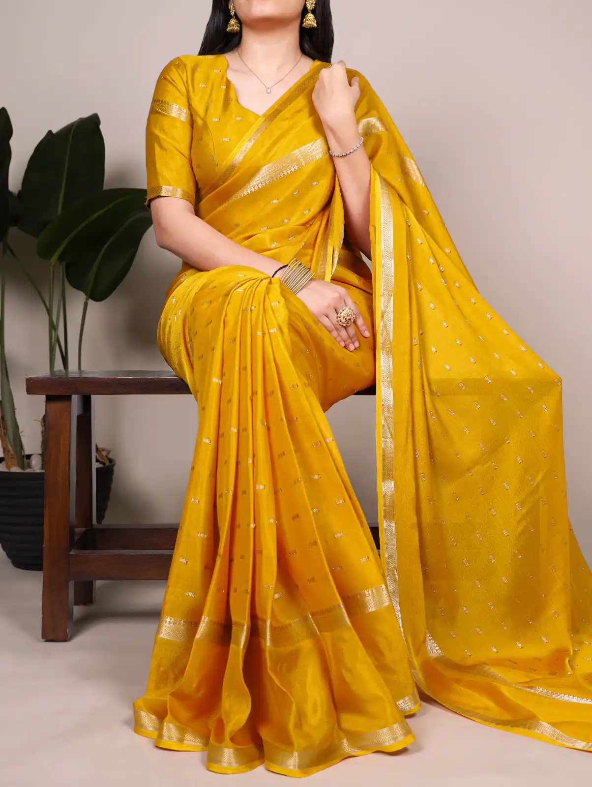 Mustered Crepe Weaving Work Saree