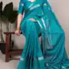 Firozi Crepe Weaving Work Saree