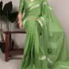 Pista Crepe Weaving Work Saree