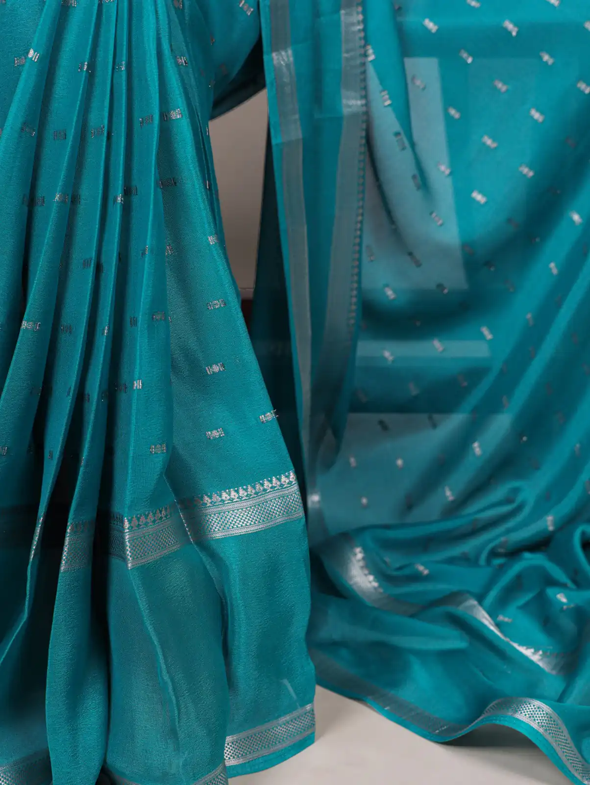 Firozi Crepe Weaving Work Saree - Image 3
