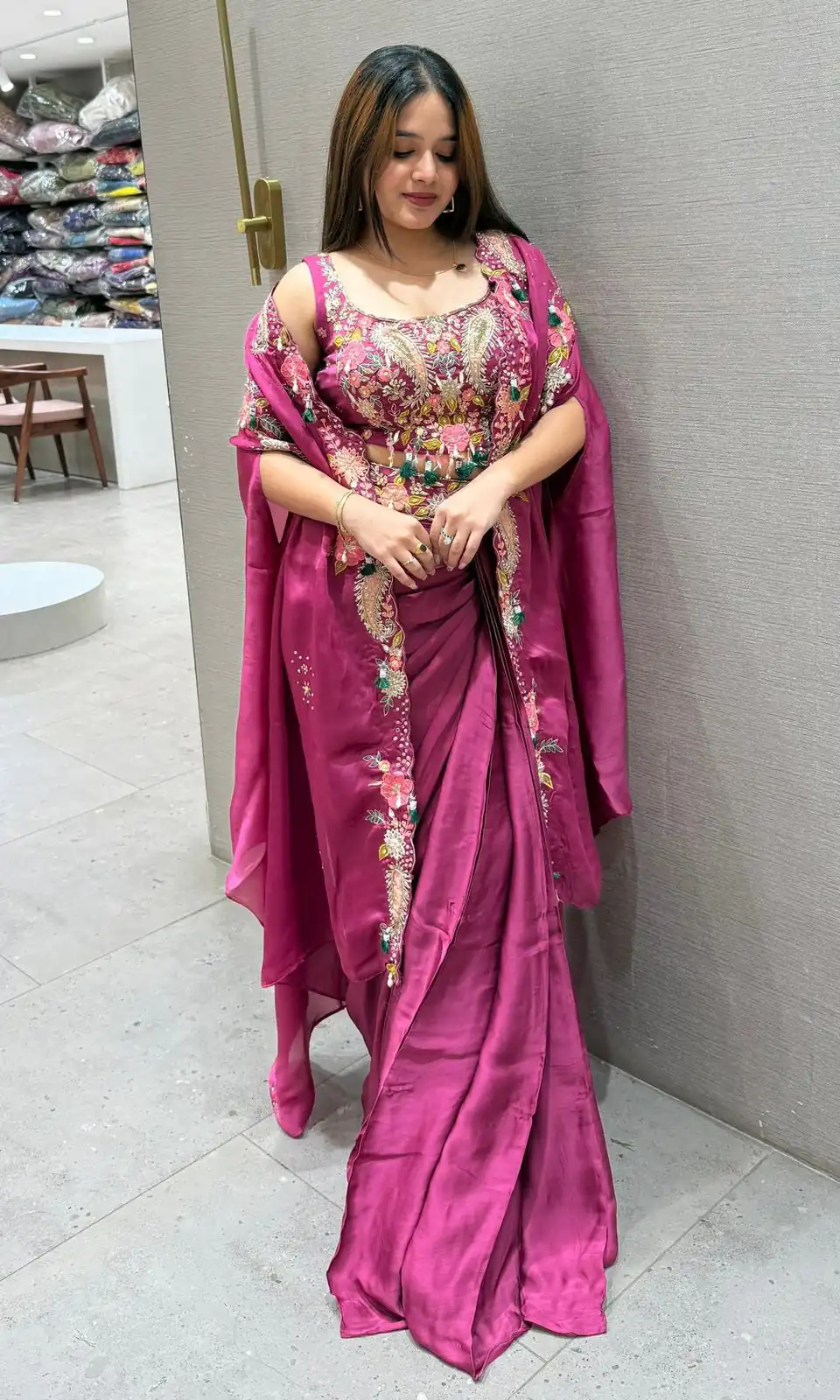 Rani Pink Rangoli Silk Embroidery Work Dhoti Suit - Image 2