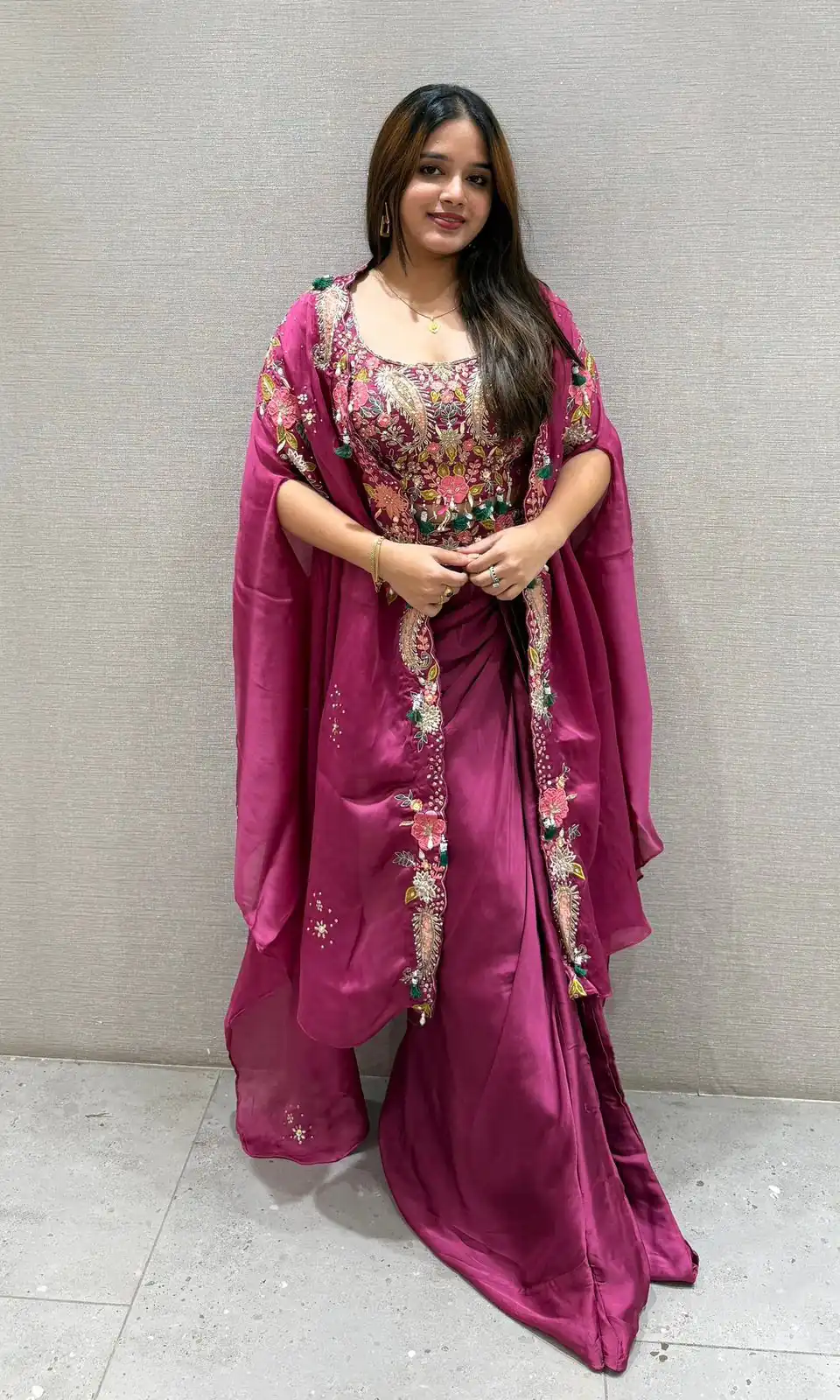 Rani Pink Rangoli Silk Embroidery Work Dhoti Suit - Image 3