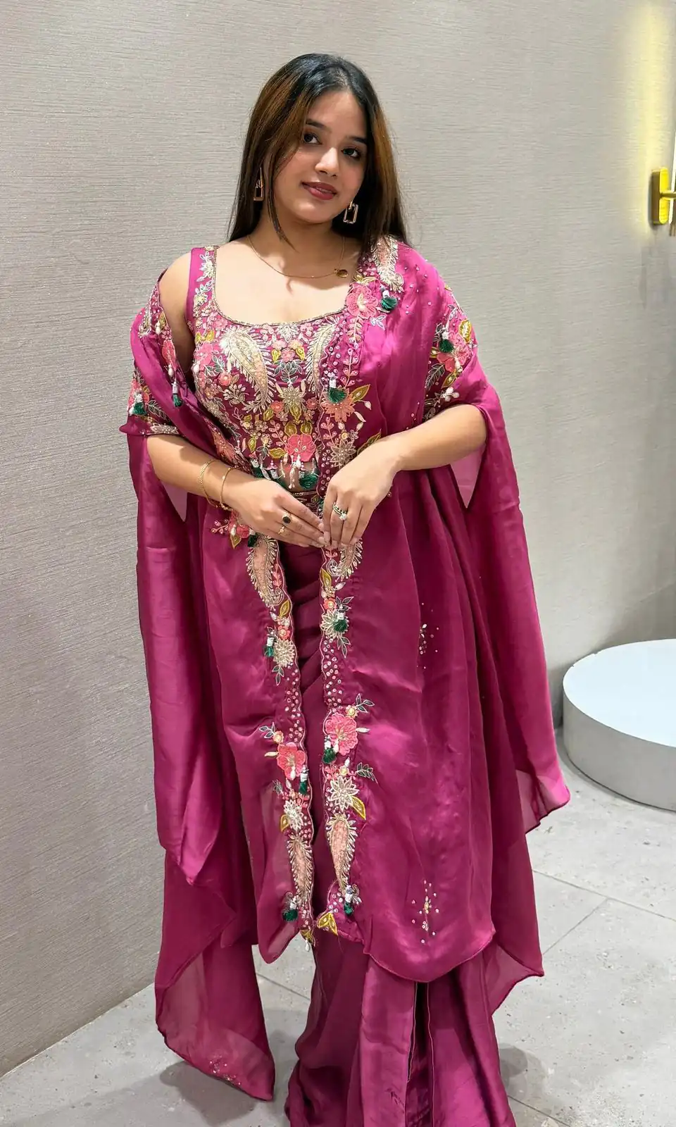 Rani Pink Rangoli Silk Embroidery Work Dhoti Suit - Image 4