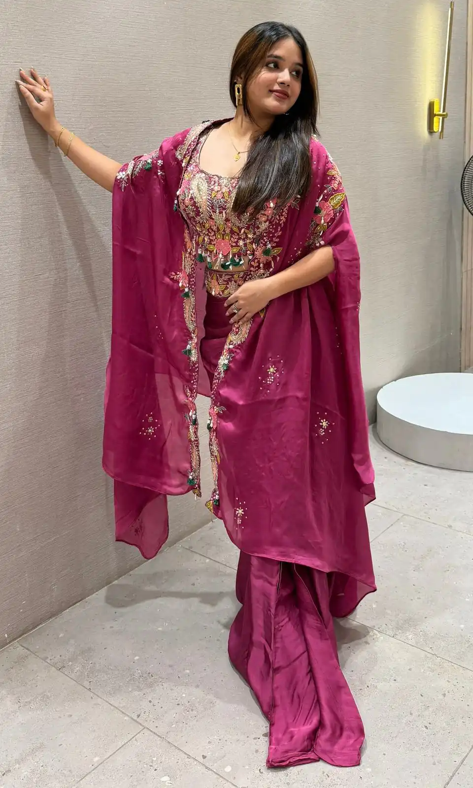 Rani Pink Rangoli Silk Embroidery Work Dhoti Suit - Image 5