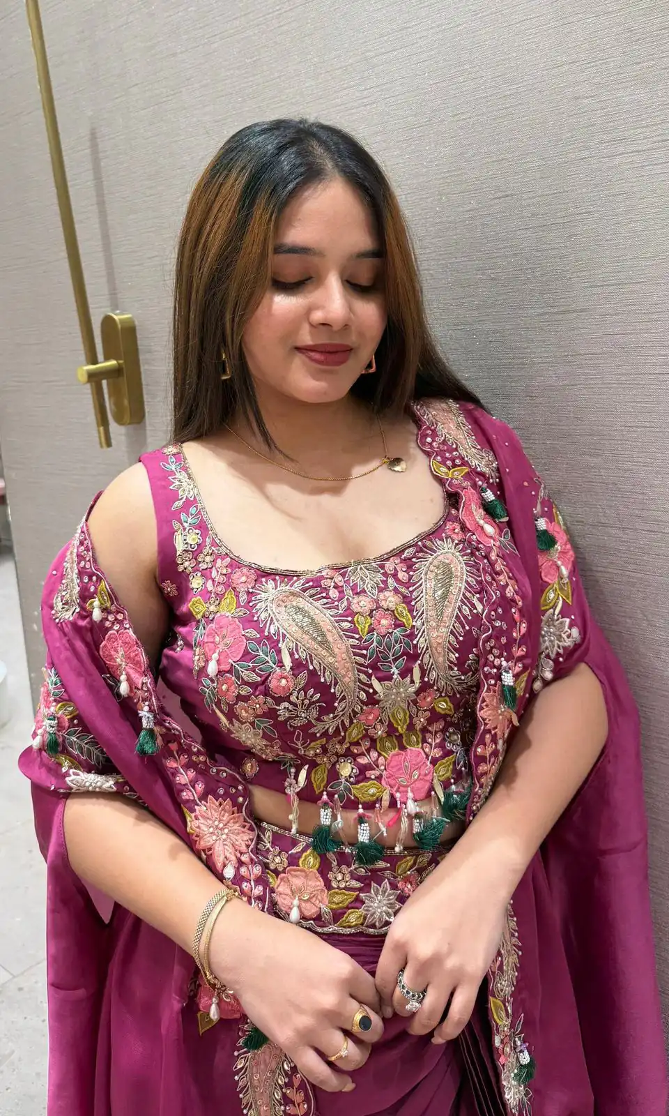 Rani Pink Rangoli Silk Embroidery Work Dhoti Suit - Image 6