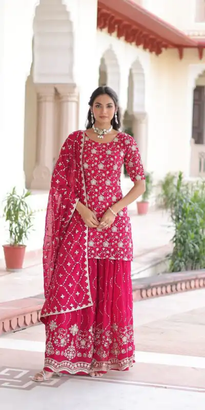 Pink Georgette Embroidery Sequins Work Salwar Suit
