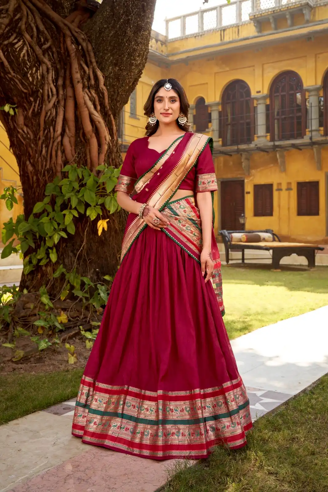 Rani Pink Pure Chanderi Zari Weaving Work Lehenga Choli