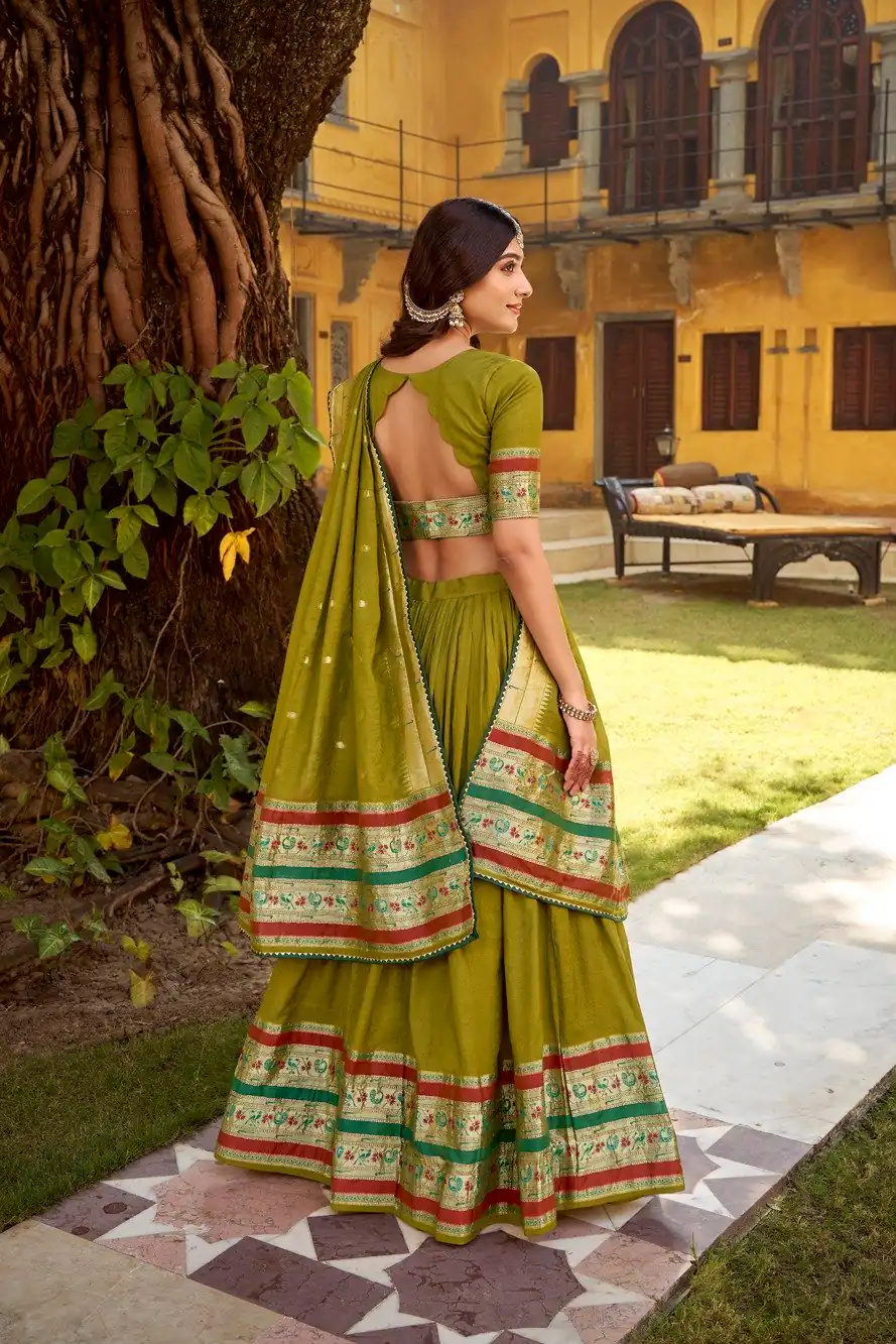 Mahendi Pure Chanderi Zari Weaving Work Lehenga Choli - Image 3