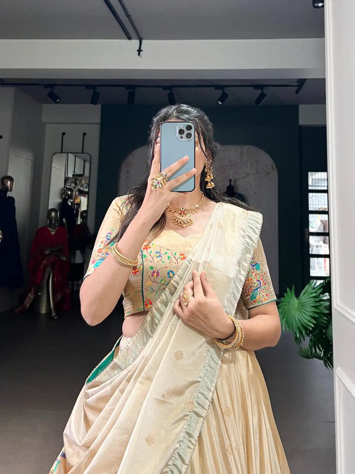 Sea Green Shimmer Zari Weaving Work Lehenga Choli - Image 3