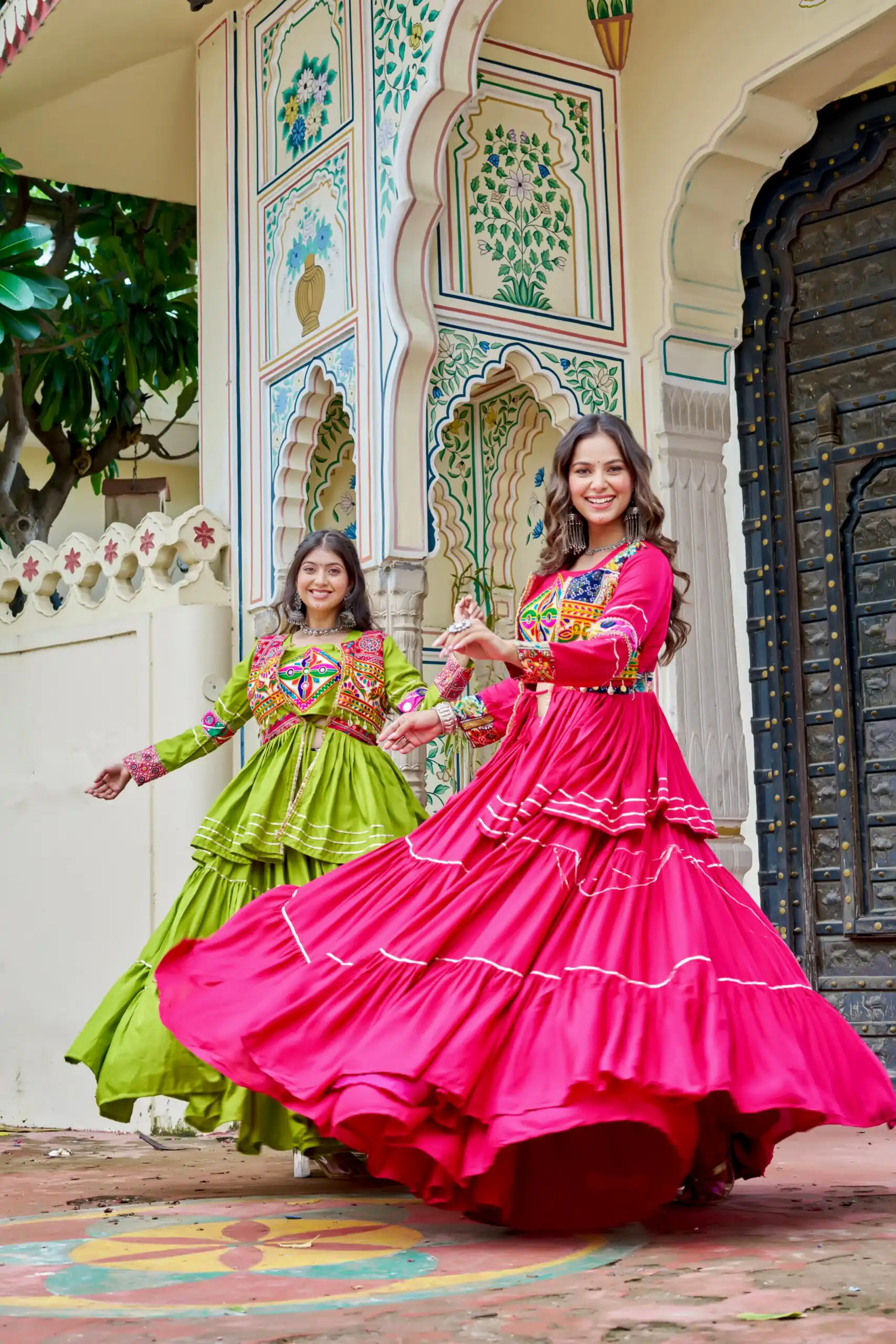 Pink Pure Cotton Mirror Gamthi Work Lehenga Choli - Image 4