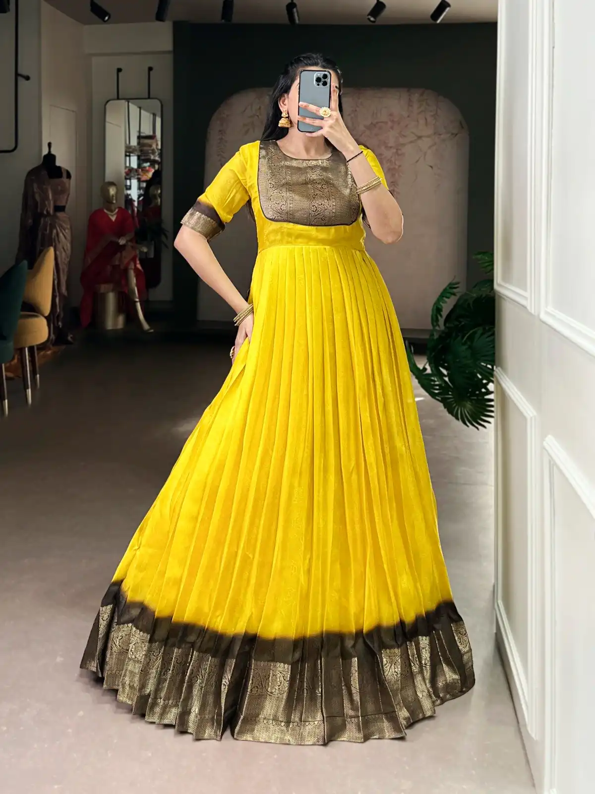 Yellow Mass Mello Zari Work Gown