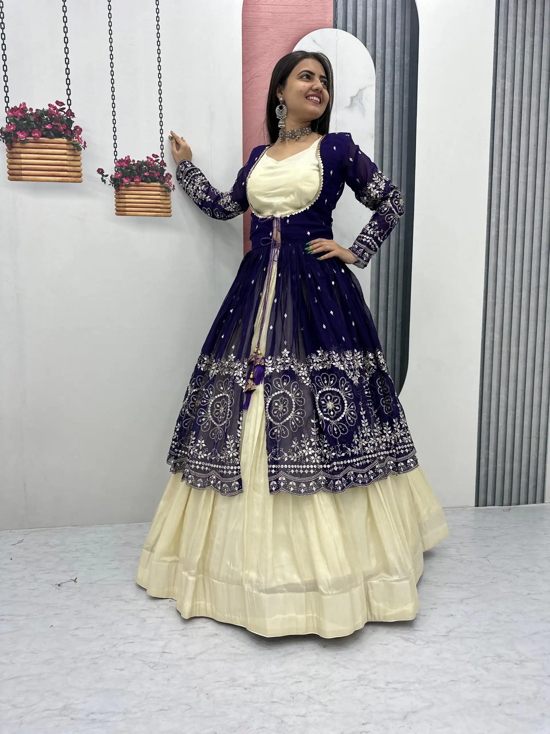 Purple Simar Cosmos Sequence Work Lehenga Choli - Image 4