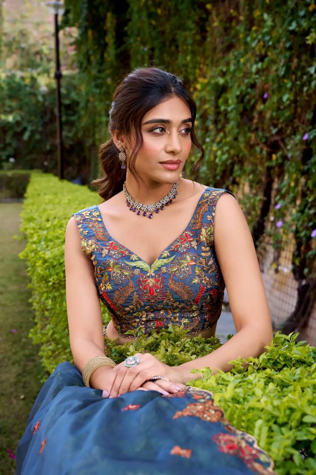 Teal Chanda Silk Sequins Work Lehenga Choli - Image 4